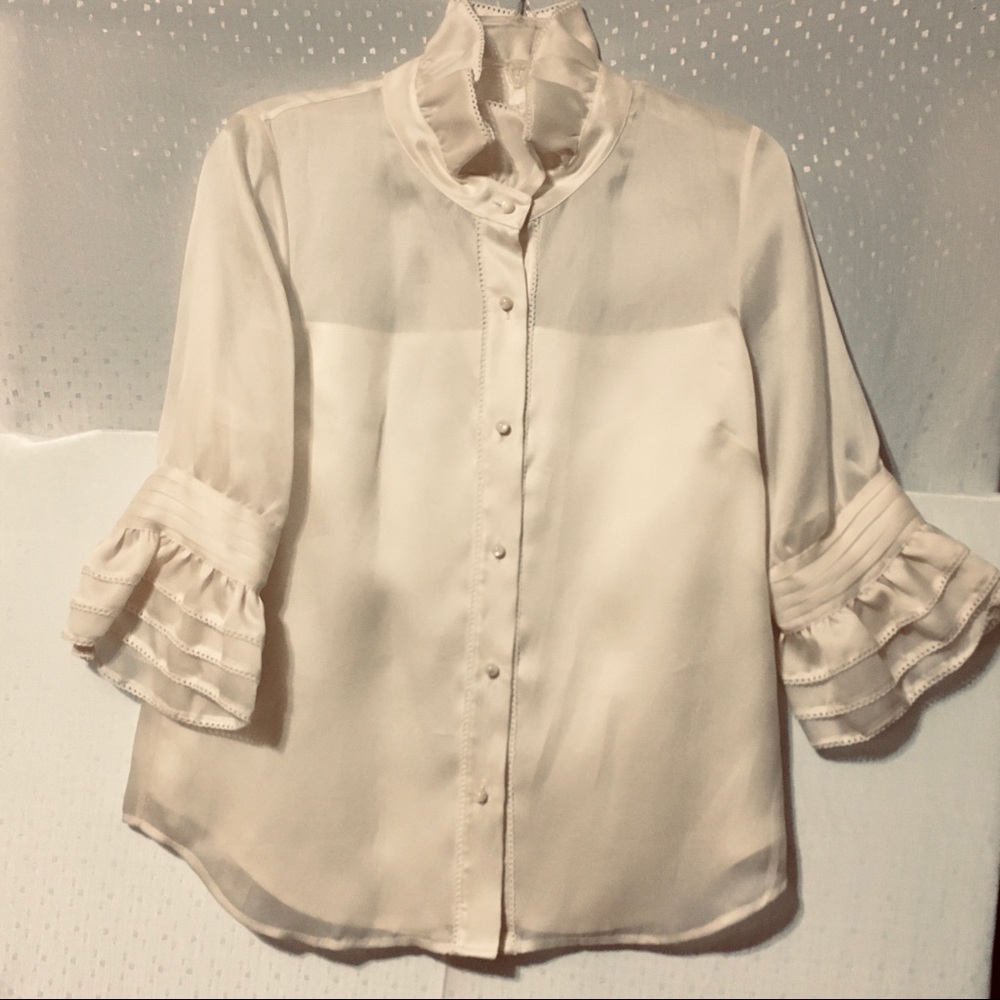 Kate Spade New Blouse Silk Organza Cream Size 10